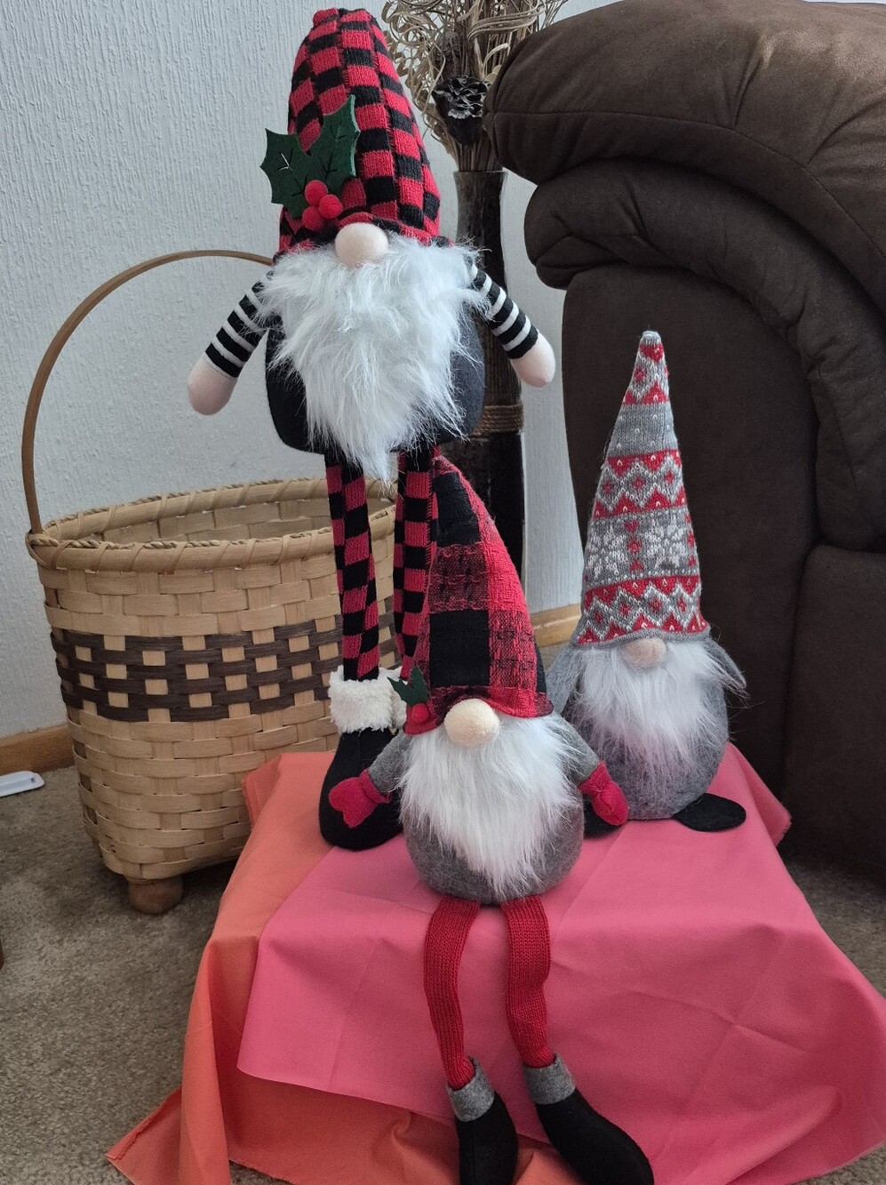 Holiday Gnome Trio..Red, Black And Gray..LIKE NEW!